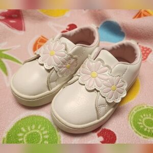 Carter's White and Pink Baby Walker Shoes with Floral Appliques